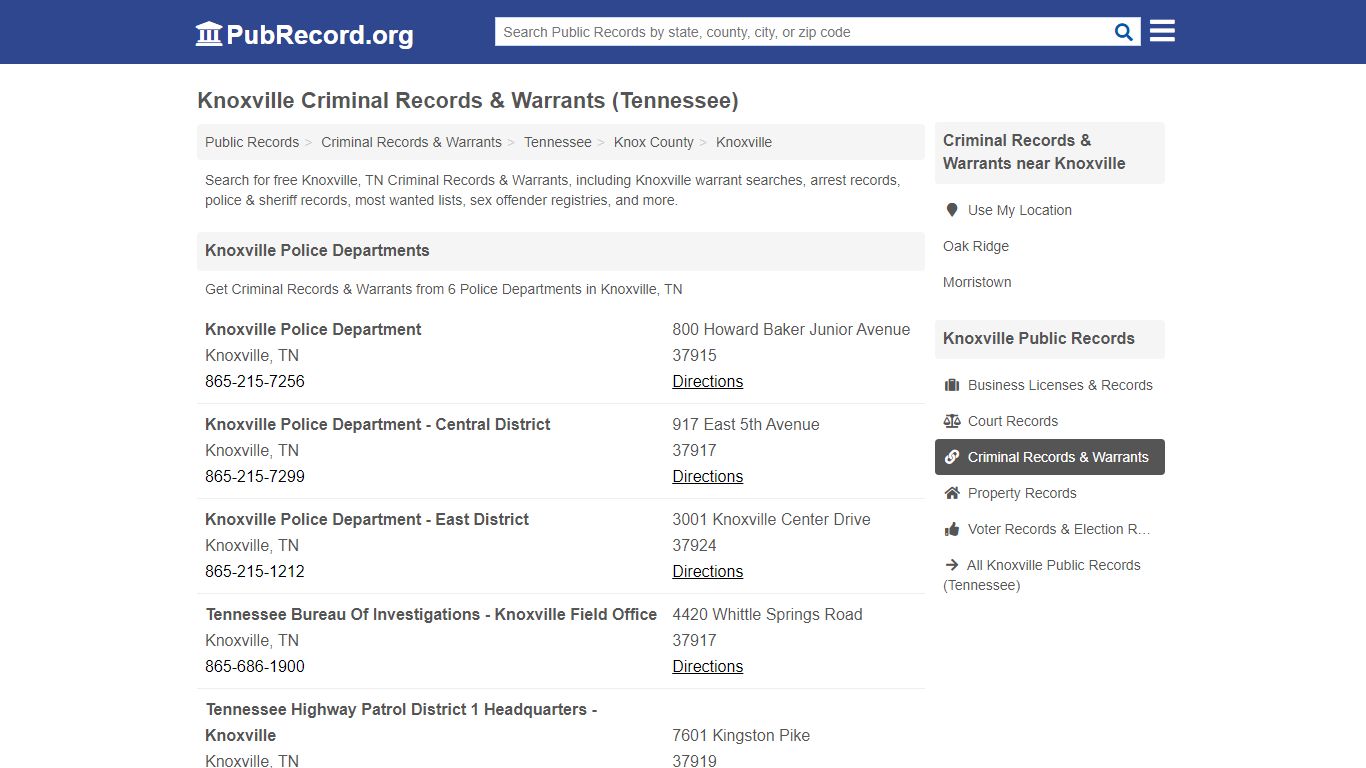 Knoxville Criminal Records & Warrants (Tennessee)